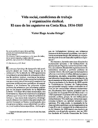 Vida social, condiciones de trabajo y organización sindical. El caso de los zapateros en Costa Rica. 1934-1955