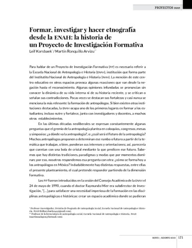 Formar, investigar y hacer etnografía desde la ENAH: la historia de un Proyecto de Investigación Formativa