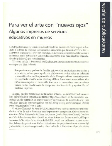 Para ver el arte con "nuevos ojos". Algunos impresos de servicios educativos en museos