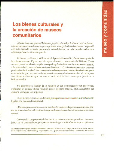 Los bienes culturales y la creación de museos comunitarios