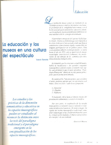 La educación y los museos en una cultura del espectáculo
