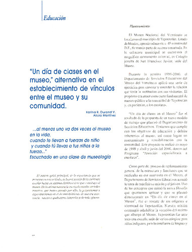 "Un día de clases en el museo" alternativa en el establecimiento de vínculos entre el museo y su comunidad