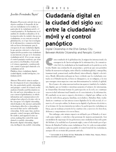 Ciudadanía digital en la ciudad del siglo XXI: entre la ciudadanía móvil y el control panóptico
