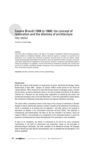 Cesare Brandi (1906 to 1988): his concept of restoration and the dilemma of architecture