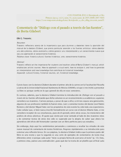 Comentario de “Diálogo con el pasado a través de las fuentes”, de Berta Gilabert