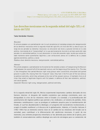 Las derechas mexicanas en la segunda mitad del siglo XX y el inicio del XXI