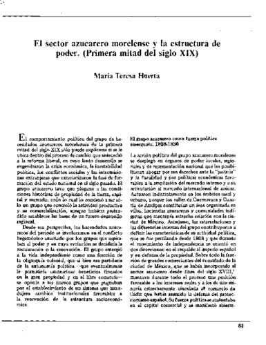 El sector azucarero morelense y la estructura de poder. (Primera mitad del siglo XIX)