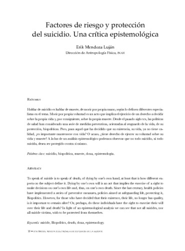 Factores de riesgo y protección del suicidio. Una crítica epistemológica