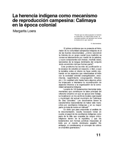 La herencia indígena como mecanismo de reproducción campesina: Calimaya en la época colonial