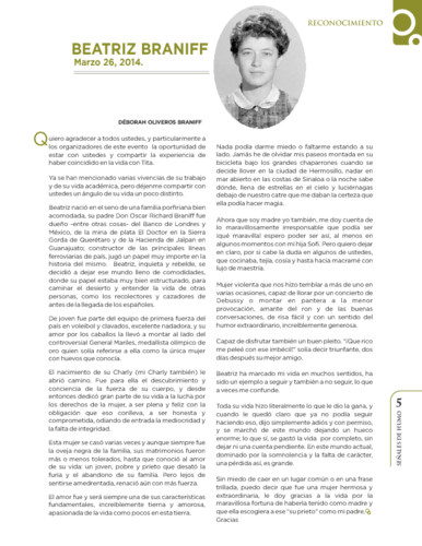 Beatriz Braniff, marzo 26, 2014