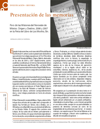 Presentación de las memorias Foro de las Misiones del Noroeste de México. Origen y Destino, 2006 y 2007 en la Feria del Libro de Los Mochis, Sin.