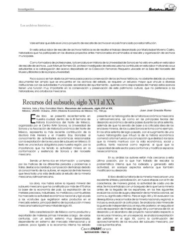 Recursos del subsuelo, siglo XVI al XX