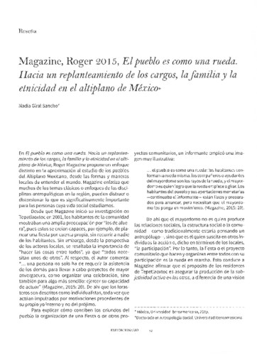 Magazine, Roger 2015, El pueblo es como una rueda. Hacia un replanteamiento de los cargos, la familia y la etnicidad en el altiplano de México