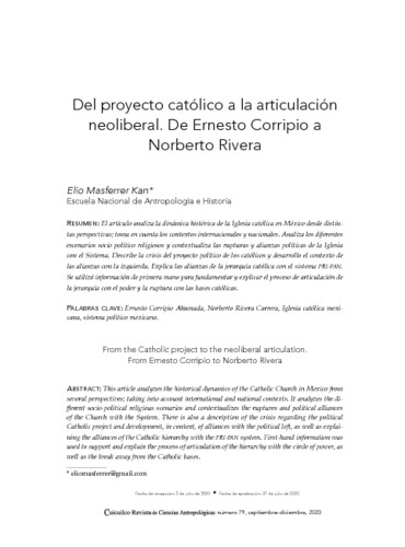 Del proyecto católico a la articulación neoliberal. De Ernesto Corripio a Norberto Rivera