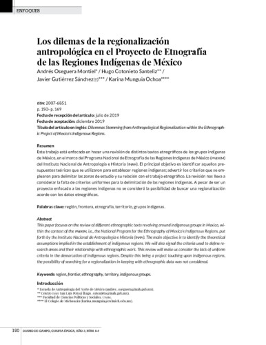 Los dilemas de la regionalización antropológica en el Proyecto de Etnografía de las Regiones Indígenas de México