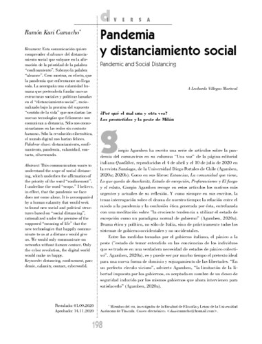 Pandemia y distanciamiento social