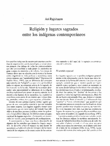 Religión y lugares sagrados entre los indígenas contemporáneos