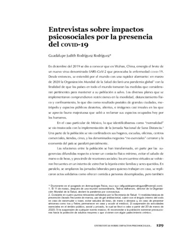 Entrevistas sobre impactos psicosociales por la presencia del COVID-19
