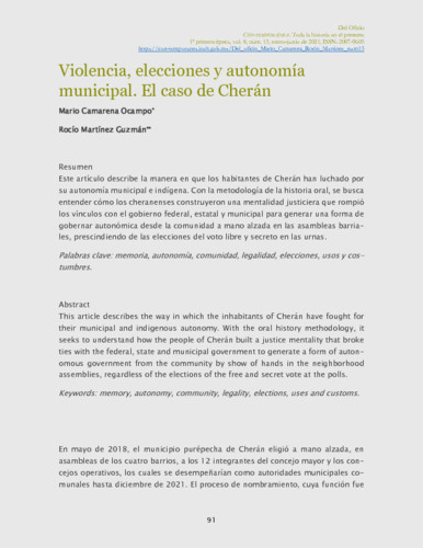Violencia, elecciones y autonomía municipal. El caso de Cherán