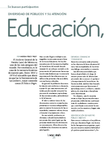 Se buscan participantes: Diversidad de públicos y su atención. Educación, archivos y patrimonio
