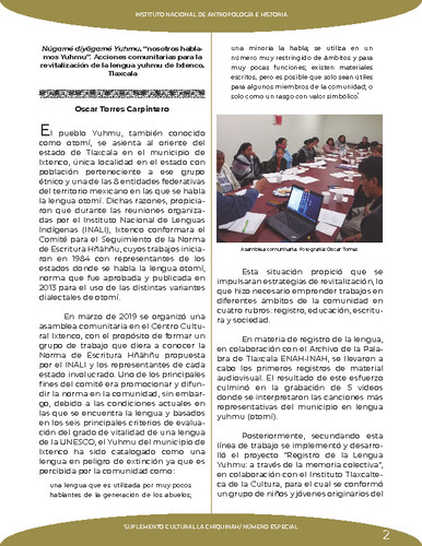 Núgamé díyägamé Yuhmu, “nosotros hablamos Yuhmu”. Acciones comunitarias para la revitalización de la lengua yuhmu de Ixtenco, Tlaxcala