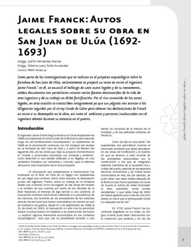 Jaime Franck: Autos legales sobre su obra en San Juan de Ulúa (1692-1693)