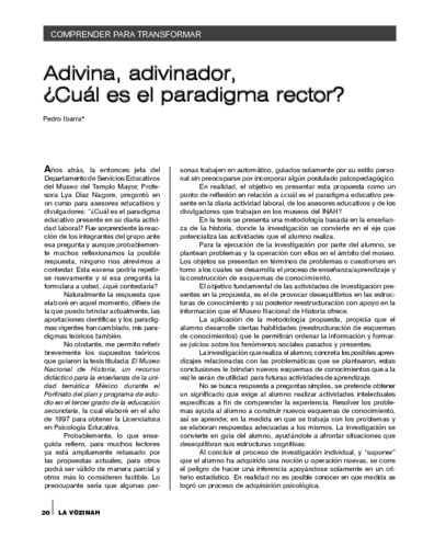 Comprender para transformar. Adivina, adivinador, ¿Cuál es el paradigma rector?