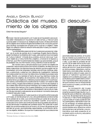 Para recordar. Angela García Blanco. Didáctica del museo. El descubrimiento de los objetos