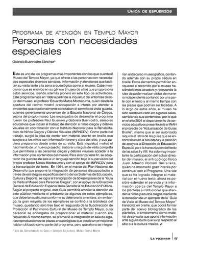 Unión de esfuerzos. Programa de Atención en Templo Mayor. Personas con necesidades especiales