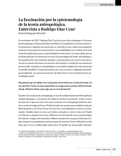 La fascinación por la epistemología de la teoría antropológica. Entrevista a Rodrigo Díaz Cruz