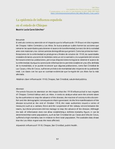 La epidemia de influenza española en el estado de Chiapas