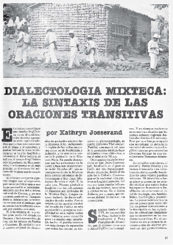 Dialectología mixteca: la sintaxis de las oraciones transitivas