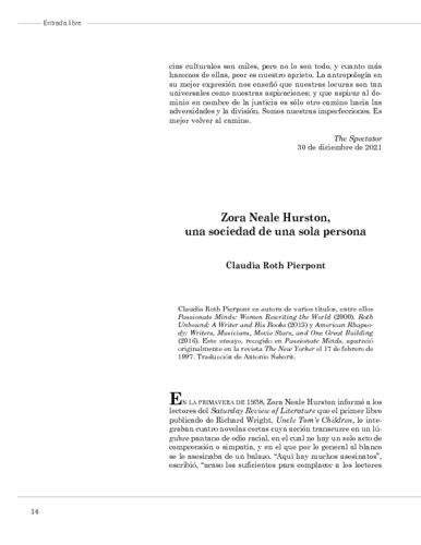 Zora Neale Hurston, una sociedad de una sola persona
