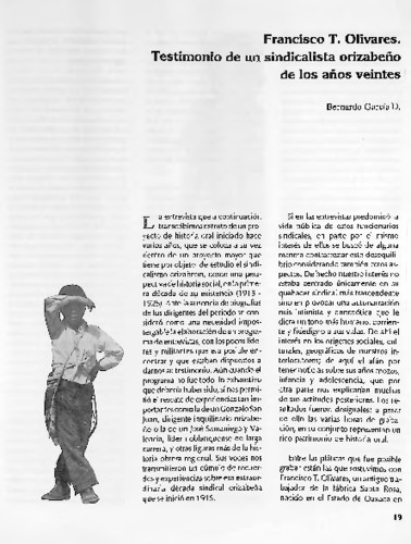Francisco T. Olivares. Testimonio de un sindicalista orizabeño de los años veintes