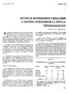 Sistemas de enterramientos y notas sobre el material osteológico de La Ventilla, Teotihuacan, México.