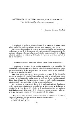La tenencia de la tierra en San Juan Teotihuacan y su distribución (época colonial).