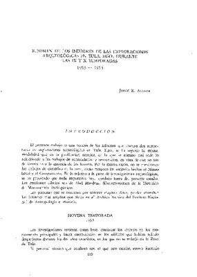 Resumen de los informes de las exploraciones arqueológicas en Tula, Hgo., durante las IX y X temporadas, 1953-1954.