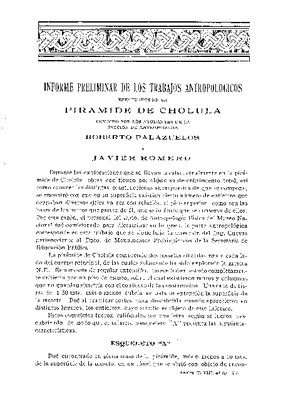 Informe preliminar de los trabajos antropológicos efectuados en la pirámide de Cholula.