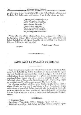 Datos para la zoología de Chiapas.