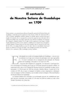 El Santuario de Nuestra Señora de Guadalupe en 1709