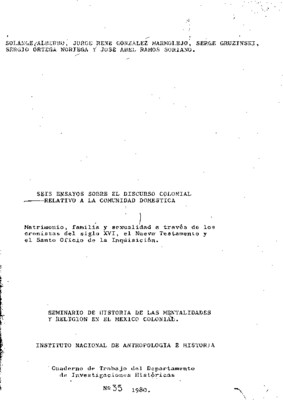 Seis ensayos sobre el discurso colonial relativo a la comunidad doméstica