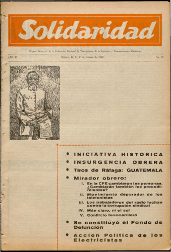 Solidaridad. Órgano Quincenal de la Federación Nacional de Trabajadores de la Industria y Comunicaciones Eléctricas Núm. 70 Primera época (1959) febrero