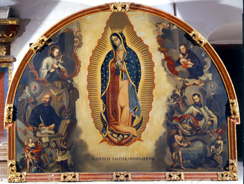 Virgen de Guadalupe rodeada de santos de la Compañía