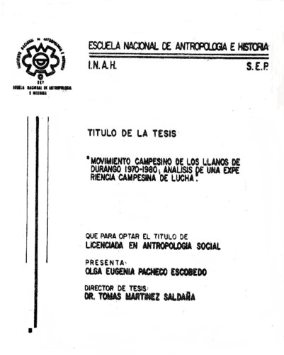 Movimiento campesino de los llanos de Durango 1970-1980: análisis de una experiencia campesina de lucha