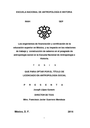 Los organismos de financiación y certificación de la educación superior en  México, y su impacto en las relaciones de trabajo y construcción de saberes en el posgrado de antropología social en la Escuela Nacional de Antropología e Historia