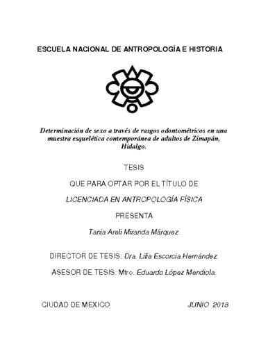 Determinación de sexo a travéz de rasgos odontométricos en una muestra esquelética contemporánea de adultos de Zimapán, Hidalgo