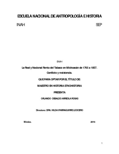 La Real y Nacional Renta del Tabaco en Michoacán de 1765 a 1857