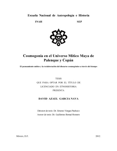 Cosmogonía en el universo mítico maya de palenque y copán