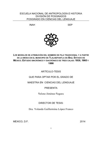 Los modelos de atribución del nombre de pila tradicional y a partir de la moda en el municipio de Tlalnepantla de Baz, Estado de México