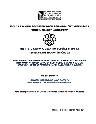 Análisis de las propiedades físico mecánicas del adhesivo hidroxipropilcelulosa, en el proceso de laminado de documentos en soporte de papel albanene y vegetal